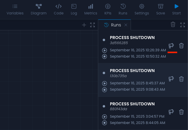 Screenshot showing the megaphone button
