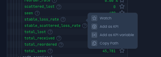Screenshot showing right-click menu with Add as KPI